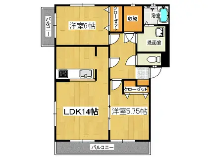 サンセール・タカギ(2SLDK/1階)の間取り写真