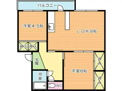 わかみ荘(2LDK/3階)の間取り写真