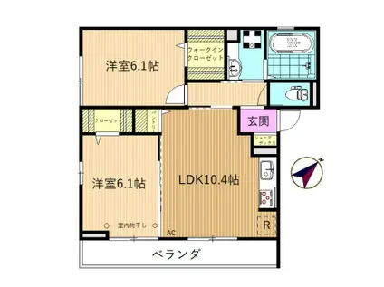 グローリアスF(2LDK/2階)の間取り写真