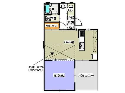 フィーネス壱番館(1LDK/2階)の間取り写真