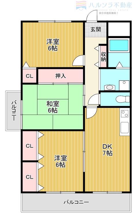 ラフィーネ香里園(3DK/4階)の間取り写真