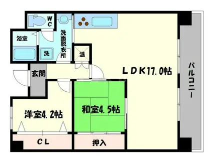ＪＲ片町線 野崎駅(大阪) 徒歩32分 4階建 築31年(2LDK/4階)の間取り写真