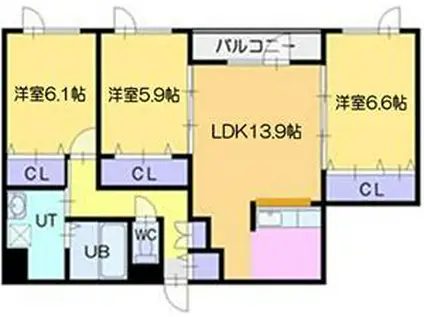 鍋島ハイツI(3LDK/5階)の間取り写真