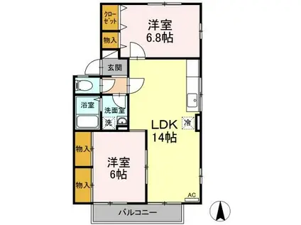 エクレール西田 B棟(2LDK/2階)の間取り写真