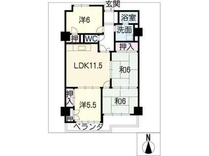 シャトー新守II(4LDK/7階)の間取り写真