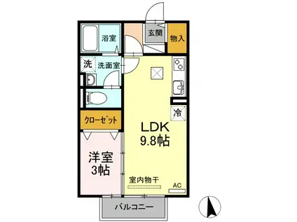 クリエガーデン(1LDK/1階)の間取り写真