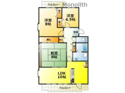 フレール鶴山台98号棟(3LDK/4階)の間取り写真