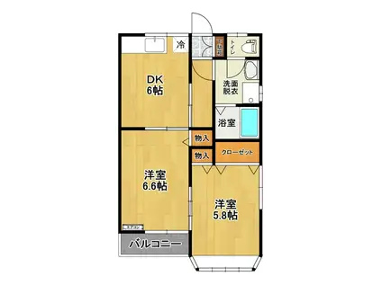 ヒルズ21B(2DK/1階)の間取り写真