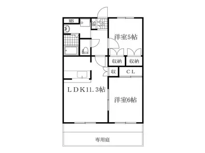 シャングリラ壱番館(2LDK/1階)の間取り写真