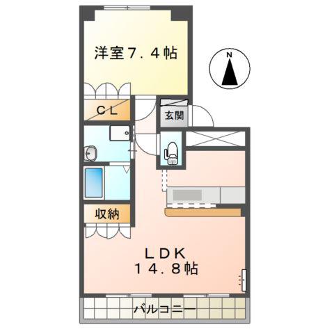 ステイタカダ(1LDK/1階)の間取り写真