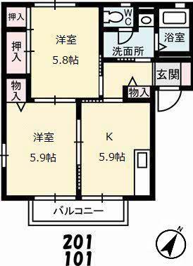 ディアスパルティール C棟(2K/1階)の間取り写真