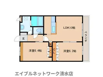 グランピュアW(2LDK/1階)の間取り写真