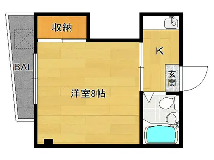 りぶ京都北山(1K/2階)の間取り写真