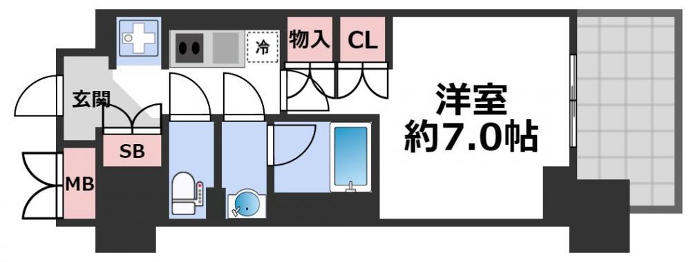 ルネフラッツ谷町四丁目(1K/9階)の間取り写真