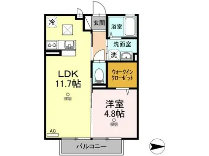 クレイドル浜町(1LDK/1階)の間取り写真