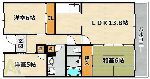 パークアヴェニュー南五葉(3LDK/3階)の間取り写真