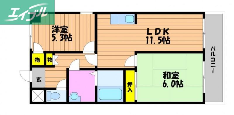 グランデュール今1(2LDK/5階)の間取り写真