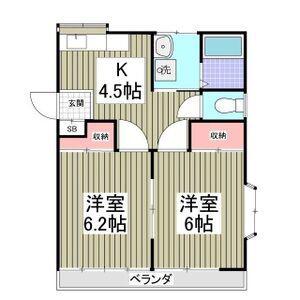 ソレアードコートB(2K/1階)の間取り写真