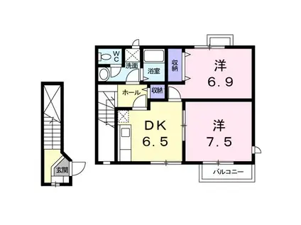 シャンドフルール(2DK/2階)の間取り写真