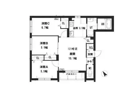 グランメール スカイ プレミアム札幌(3LDK/1階)の間取り写真
