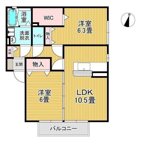 アムールレジデンスA棟(2LDK/2階)の間取り写真