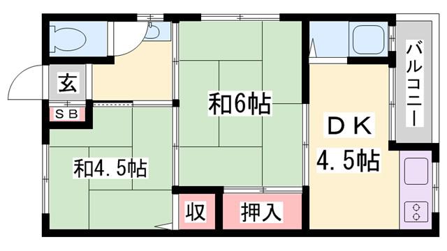 高芝荘(2K/2階)の間取り写真