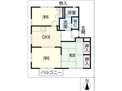 ディアス若宮 B棟(3DK/2階)の間取り写真