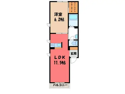 ボヌールB(1LDK/2階)の間取り写真