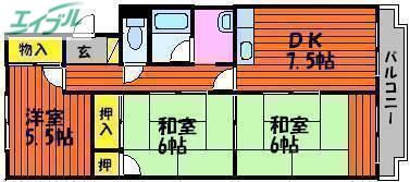 21ハイツ新保(3DK/1階)の間取り写真