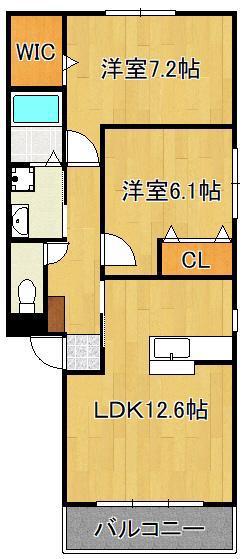 ルネス本城学研台III(2LDK/2階)の間取り写真