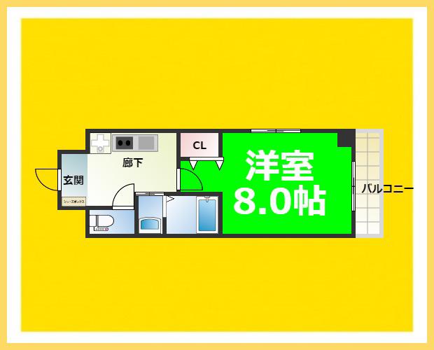 シャトー桜川(1K/2階)の間取り写真