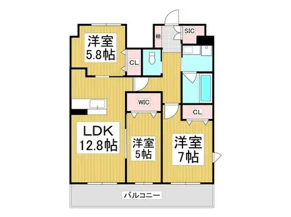 コンフォーティア広丘吉田III A棟(3LDK/6階)の間取り写真