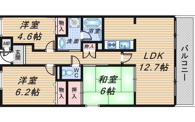 エスポワール豊中宮山(3LDK/2階)の間取り写真