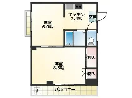 マルテビル(2K/3階)の間取り写真