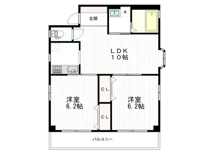 ファミーユ・七(2LDK/5階)の間取り写真