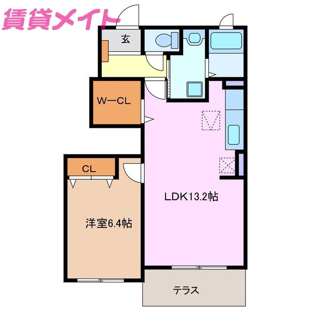 リアンヴィラージュB棟(1LDK/1階)の間取り写真