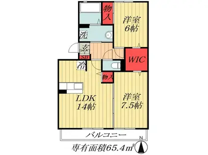 ベルデュールA(2LDK/2階)の間取り写真