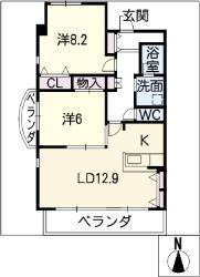 リアン東山(2LDK/4階)の間取り写真
