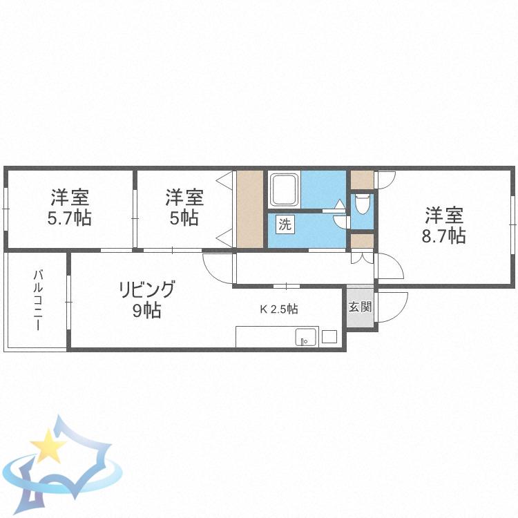 サンフロア山鼻(3LDK/2階)の間取り写真