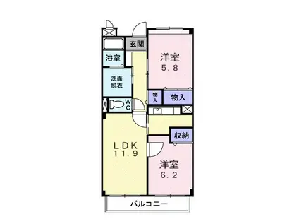 フレール与野本町弐番館(2LDK/3階)の間取り写真