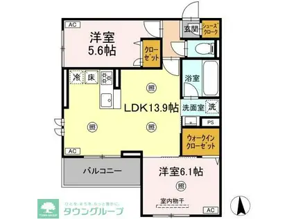 TRISIA T ウエスト(2LDK/1階)の間取り写真