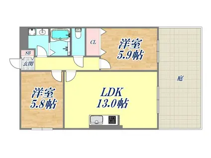 ファミーユ仁川(2LDK/1階)の間取り写真