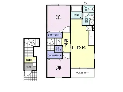 メロディハイム横入川G(2LDK/2階)の間取り写真