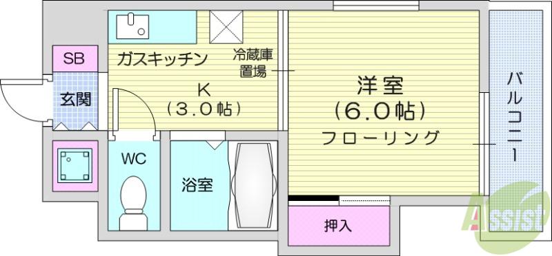 ユナイト上杉ビル(1K/4階)の間取り写真