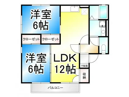 コスモタウン三輪(2LDK/2階)の間取り写真