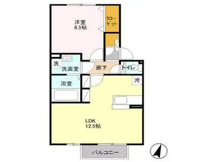 サンライズヒルA棟(1LDK/2階)の間取り写真