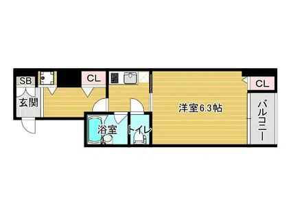 ベルシモンズ大阪港(1K/3階)の間取り写真