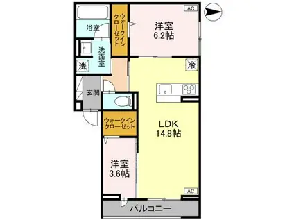 ディーカストル A棟(2LDK/2階)の間取り写真