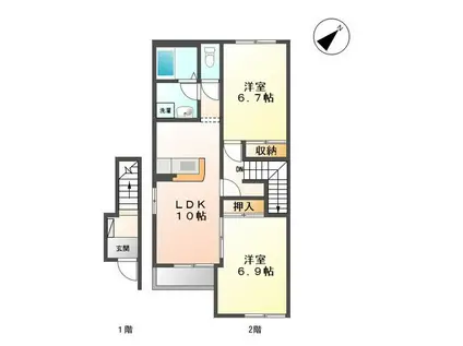 広々とした室内が魅力(2LDK/2階)の間取り写真