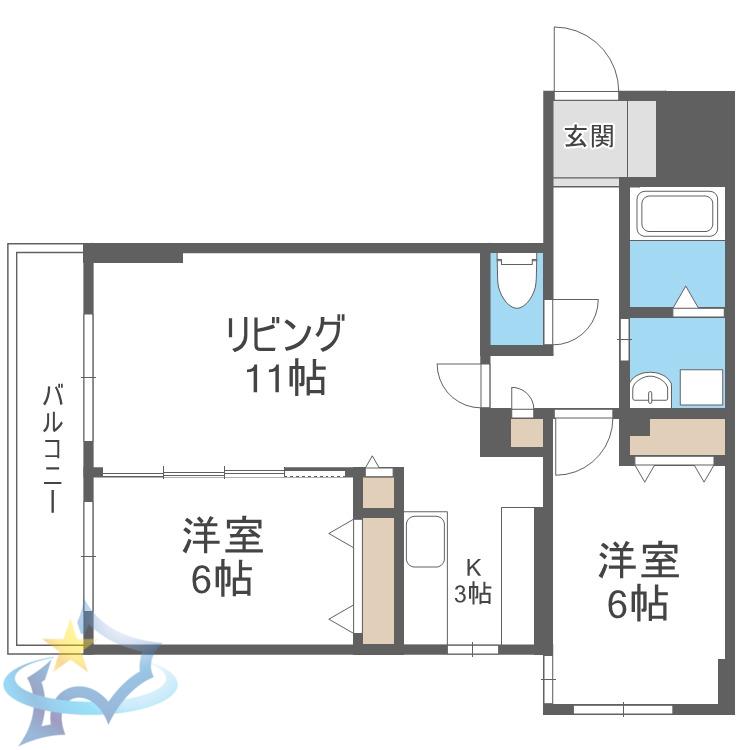 ラディア山鼻(2LDK/3階)の間取り写真